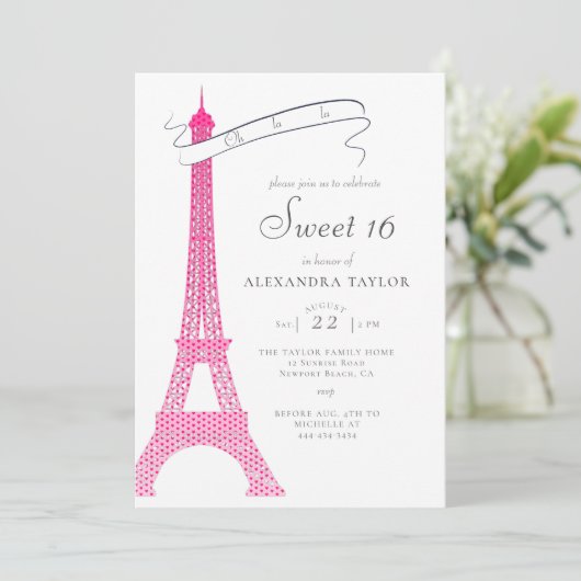 Elegant Calligraphy Eiffel Paris Minimal Sweet 16 Kaart (Staand voorkant)
