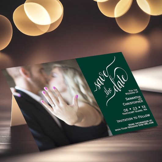 Elegant Calligraphy Emerald 2 Pane Photo Wedding Save The Date