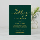 Elegant Calligraphy Emerald Green Gold Wedding Folie Uitnodiging (Staand Voorkant)