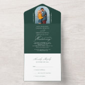 Elegant Calligraphy Emerald Photo RSVP Wedding All In One Uitnodiging (Binnen)