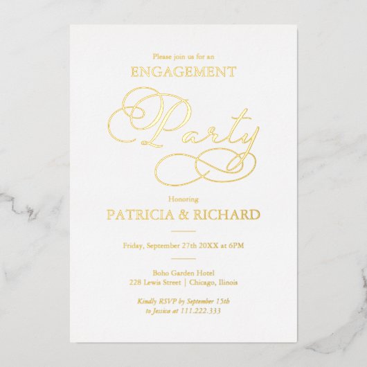 Elegant Calligraphy Engagement Party Folie Uitnodiging (Voorkant)