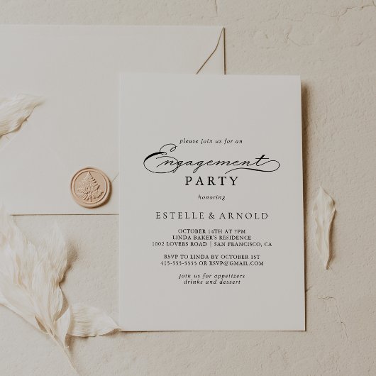Elegant Calligraphy Engagement Party Kaart
