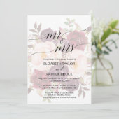 Elegant Calligraphy Faded Floral Mr & Mrs Wedding Kaart (Staand voorkant)