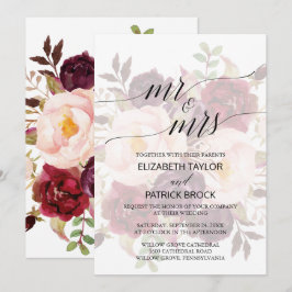 Elegant Calligraphy Faded Floral Mr & Mrs Wedding Kaart