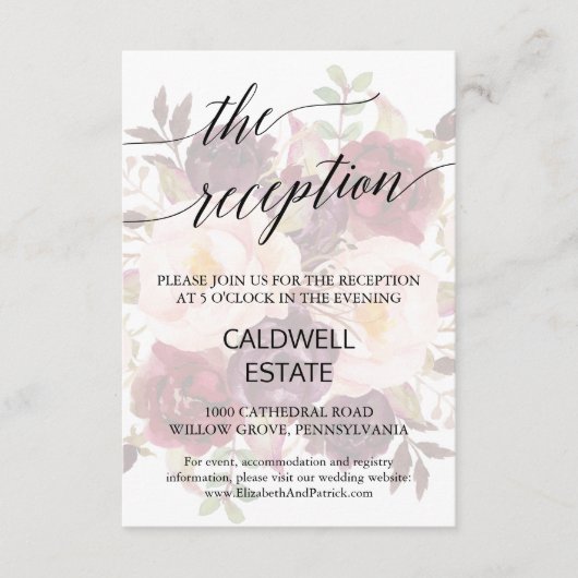 Elegant Calligraphy Faded Floral Reception Kaart (Voorkant)