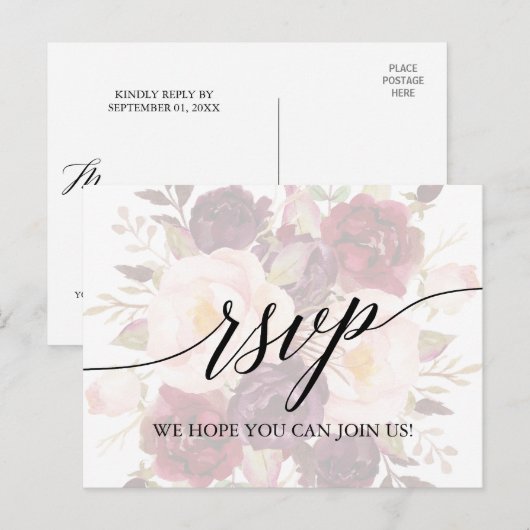 Elegant Calligraphy Faded Floral Song Request RSVP Uitnodiging Briefkaart (Voorkant / Achterkant)