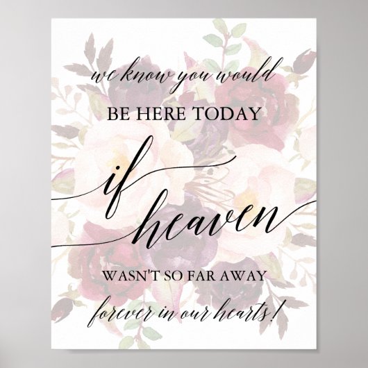 Elegant Calligraphy Faded Floral Wedding Memorial Poster (Voorkant)