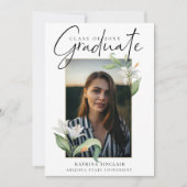 Elegant Calligraphy Floral Afstuderen Foto Aankondiging (Voorkant)