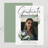 Elegant Calligraphy Floral Afstuderen Foto Aankondiging (Voorkant / Achterkant)