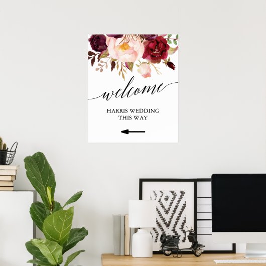 Elegant Calligraphy Floral Welcome Wedding Sign Poster (Thuiskantoor)