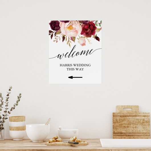 Elegant Calligraphy Floral Welcome Wedding Sign Poster (Keuken)