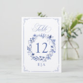 Elegant Calligraphy Floral Wreath Table Number Kaart (Staand voorkant)