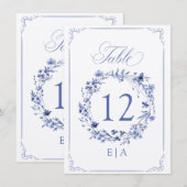 Elegant Calligraphy Floral Wreath Table Number Kaart (Voorkant / Achterkant)