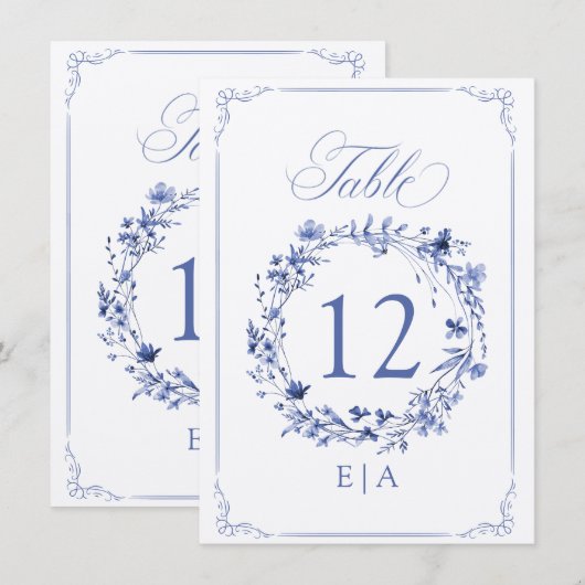 Elegant Calligraphy Floral Wreath Table Number Kaart (Voorkant / Achterkant)