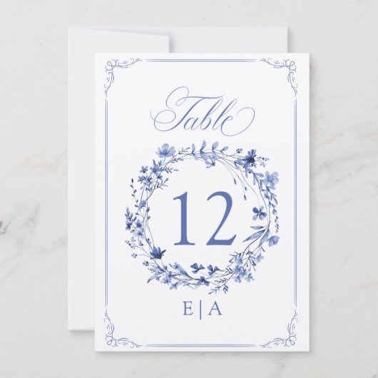 Elegant Calligraphy Floral Wreath Table Number Kaart (Voorkant)