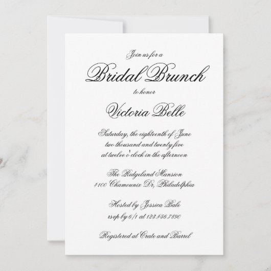 Elegant Calligraphy Formal Bridal Brunch Kaart (Voorkant)