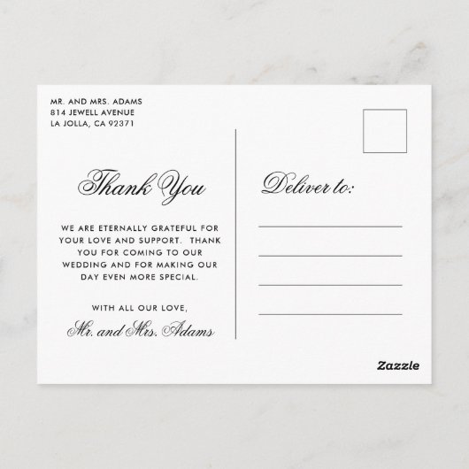 Elegant Calligraphy Formal Wedding Bedankt Briefkaart (Achterkant)