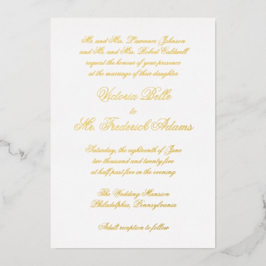 Elegant Calligraphy Formal Wedding Gold Folie Uitnodiging (Voorkant)