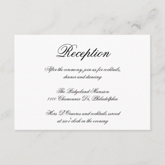 Elegant Calligraphy Formal Wedding Reception Informatiekaartje