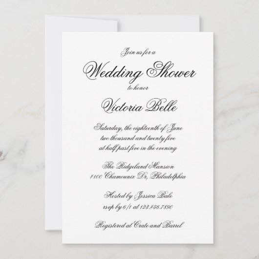 Elegant Calligraphy Formal Wedding Shower Kaart (Voorkant)