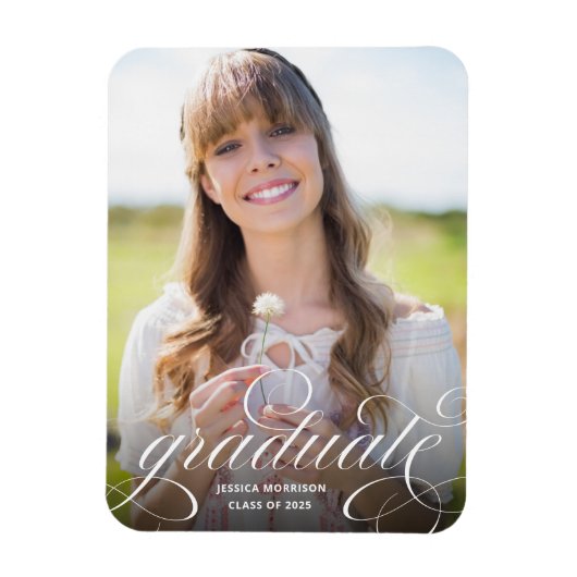 Elegant Calligraphy Foto Afstuderen Announement Magneet (Verticaal)