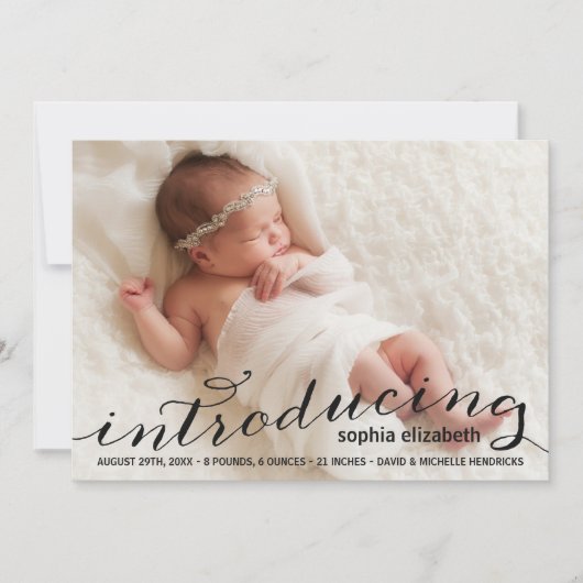 Elegant Calligraphy Full Photo Birth Announounding Aankondiging (Voorkant)