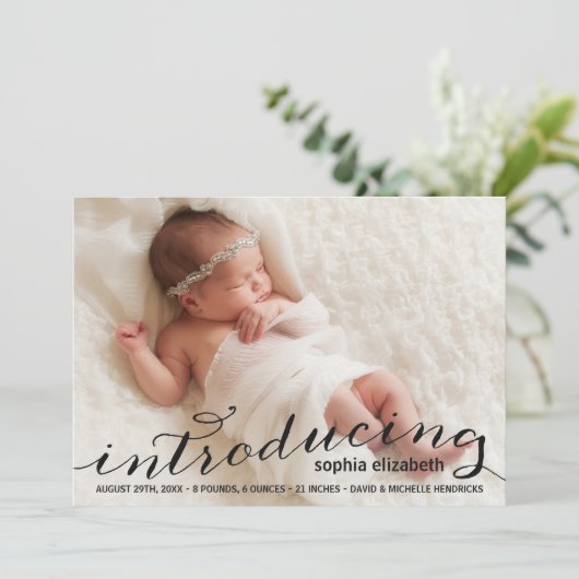 Elegant Calligraphy Full Photo Birth Announounding Aankondiging (Staand voorkant)