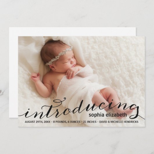 Elegant Calligraphy Full Photo Birth Announounding Aankondiging (Voorkant / Achterkant)