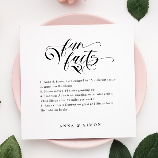 Elegant Calligraphy Fun Facts Wedding Napkins Servet