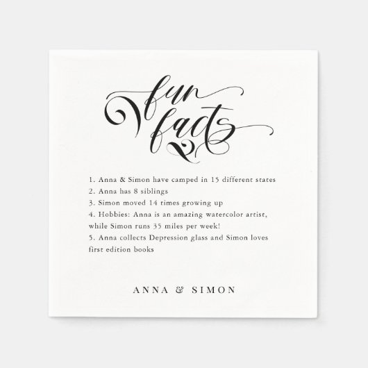 Elegant Calligraphy Fun Facts Wedding Napkins Servet (Voorkant)