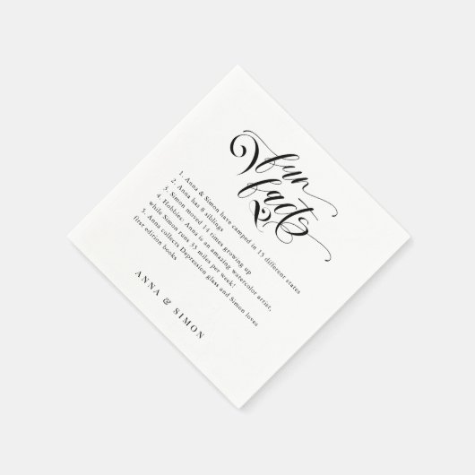 Elegant Calligraphy Fun Facts Wedding Napkins Servet (Hoek)