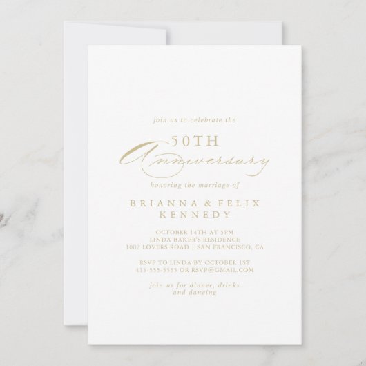 Elegant Calligraphy Gold 50th Wedding Jubileum Kaart (Voorkant)