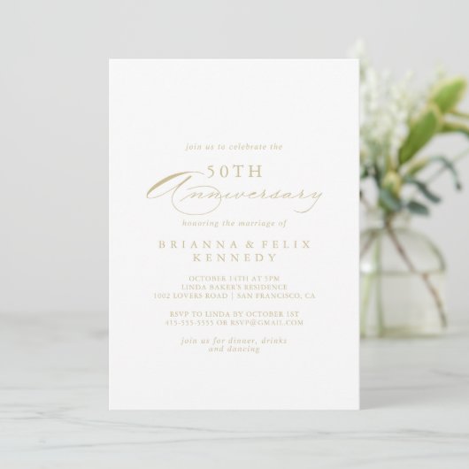 Elegant Calligraphy Gold 50th Wedding Jubileum Kaart (Staand voorkant)