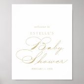 Elegant Calligraphy Gold Baby shower Welkom Poster (Voorkant)
