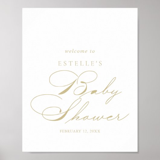 Elegant Calligraphy Gold Baby shower Welkom Poster (Voorkant)