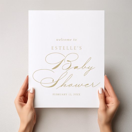 Elegant Calligraphy Gold Baby shower Welkom Poster