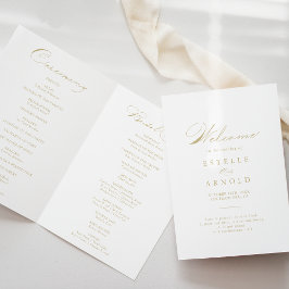 Elegant Calligraphy Gold Folded Wedding Programme Programma