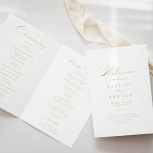 Elegant Calligraphy Gold Folded Wedding Programme Programma