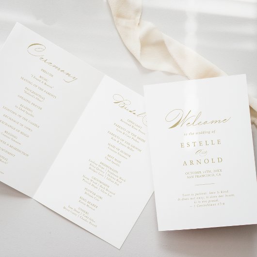 Elegant Calligraphy Gold Folded Wedding Programme Programma