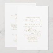 Elegant Calligraphy Gold Front & Back Wedding Kaart (Voorkant / Achterkant)