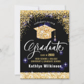 Elegant Calligraphy Gold Glitter Afstuderen Aankondiging (Voorkant)