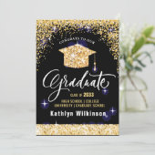 Elegant Calligraphy Gold Glitter Afstuderen Aankondiging (Staand voorkant)