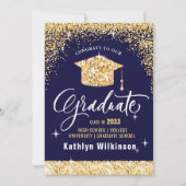 Elegant Calligraphy Gold Glitter Afstuderen Aankondiging (Voorkant)