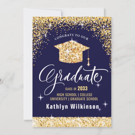 Elegant Calligraphy Gold Glitter Afstuderen Aankondiging (Voorkant)
