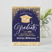 Elegant Calligraphy Gold Glitter Afstuderen Aankondiging (Staand voorkant)