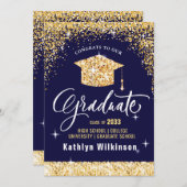 Elegant Calligraphy Gold Glitter Afstuderen Aankondiging (Voorkant / Achterkant)