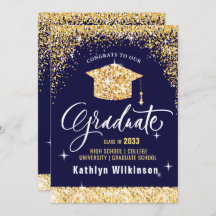 Elegant Calligraphy Gold Glitter Afstuderen