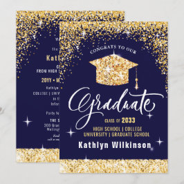Elegant Calligraphy Gold Glitter Afstuderen Aankondiging