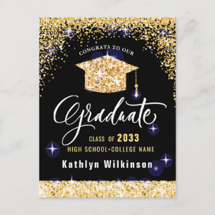 Elegant Calligraphy Gold Glitter Afstuderen Aankondigingskaart