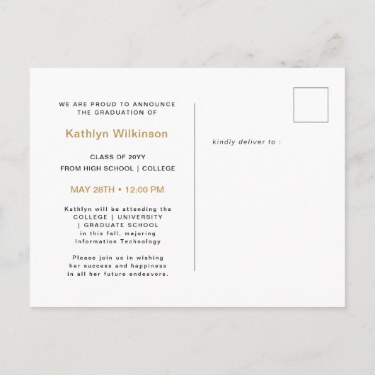 Elegant Calligraphy Gold Glitter Afstuderen Aankondigingskaart (Achterkant)